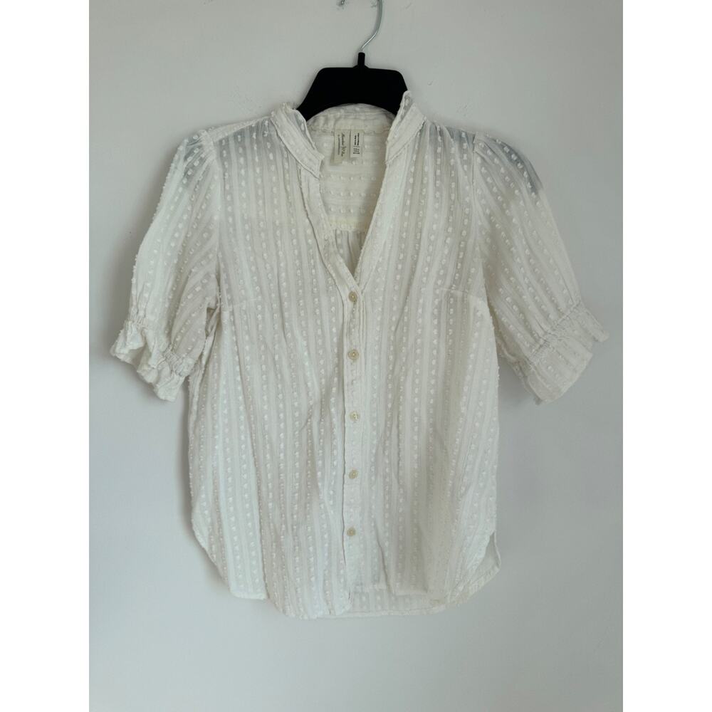Anthropologie Meadow Rue Button Down Blouse Puff Sleeve Boho Textured